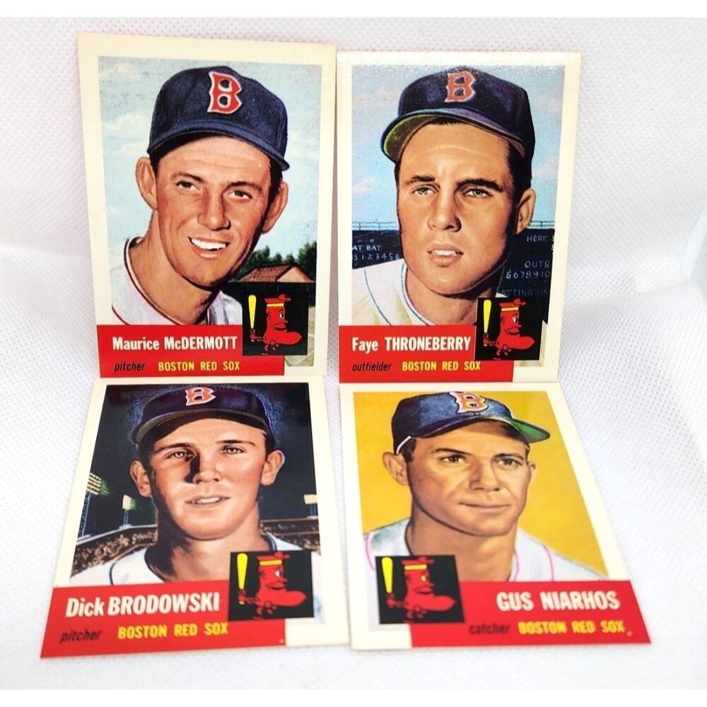 Boston Red Sox 1953 Topps Vintage Reprint Baseball Cards 4 Card Bundle Mint